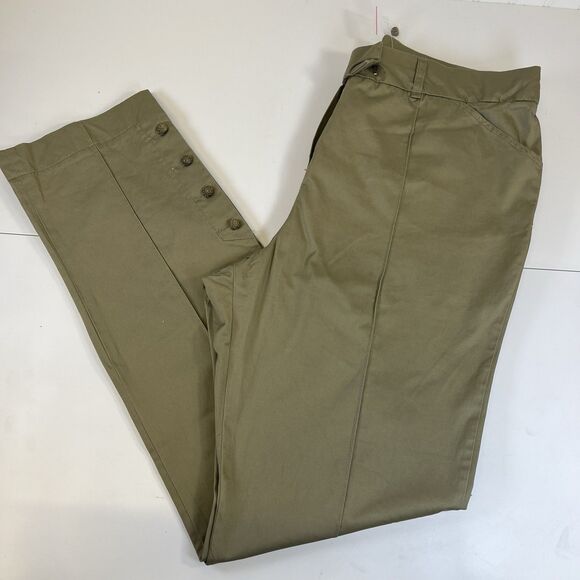 New Soft Surrounding Khaki Pants Crochet‎ Covered Button Ankle Straight Sz TXL - Picture 2 of 13